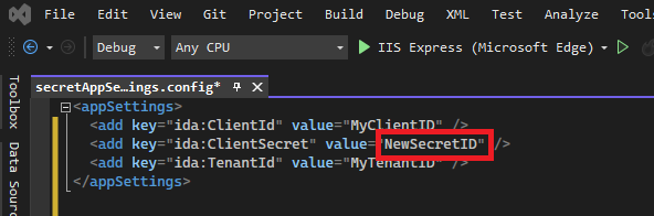Updated application config file.