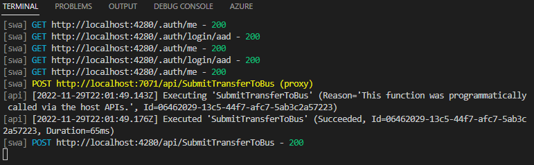 SWA CLI emulating Azure Function call