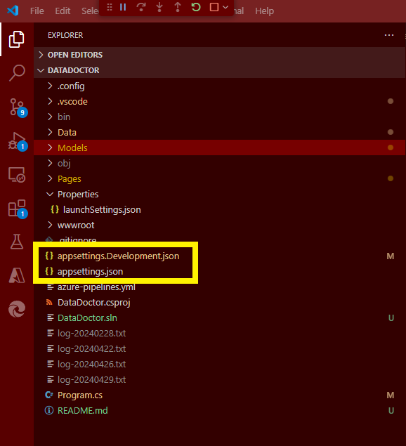 The default and dev appsettings files