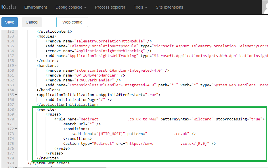 Seeing the rewrite rule in the web.config