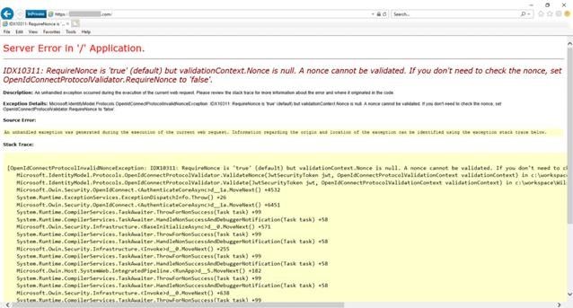 IDX10311 Yellow Screen of Death.