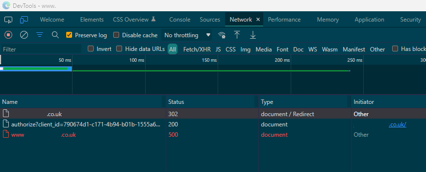 From naked domain request to server error
